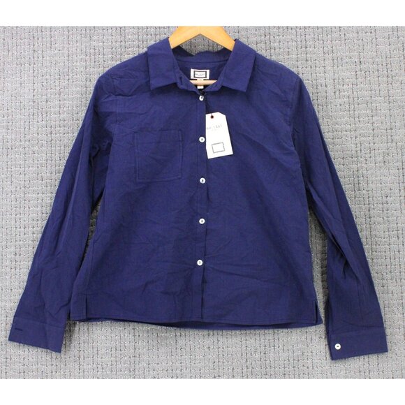 Mo:vint By Anthropologie Shirt Women Small Navy Blue Button Down Long Sleeve NWT - Picture 1 of 9